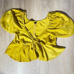 SHEIN Yellow Satin Puff Sleeve Crop Top – Size Medium